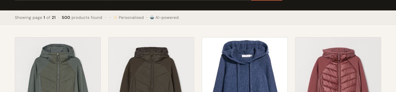 Personalised fashion browse experience showing tailored product recommendations